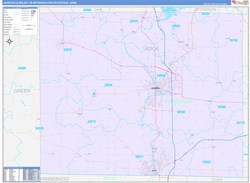 Janesville-Beloit Metro Area Wall Map Color Cast Style 2025